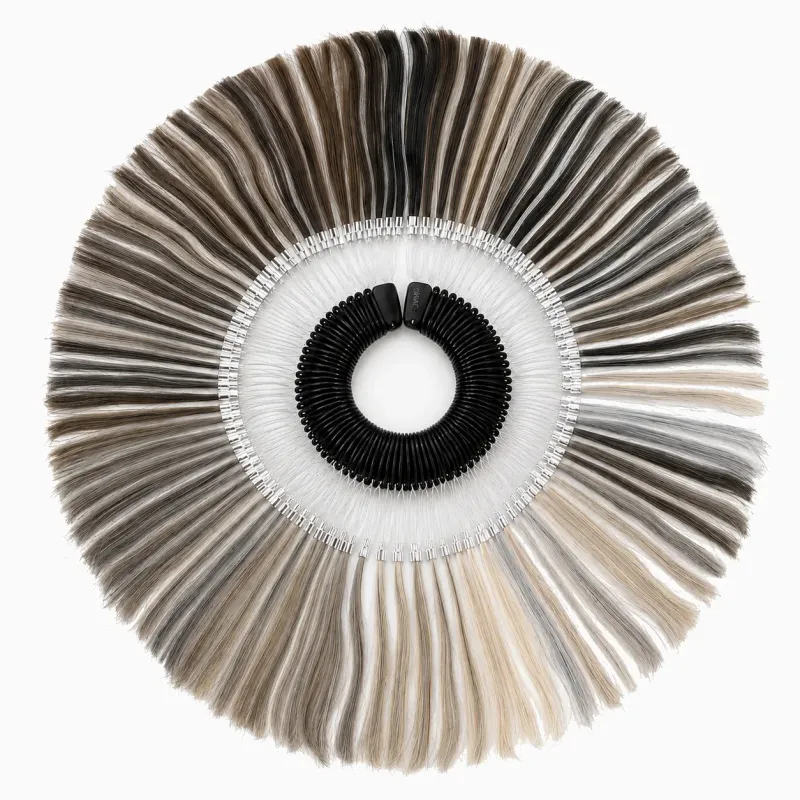 Nuancier de mèches utilisé pour comparer les teintes de cheveux